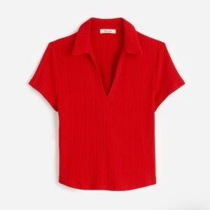Madewell Red Ribbed V-Neck Polo Tee